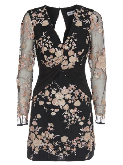 Shop Self-portrait Sequins Floral Embroidery Dress With Long Sleeves In Black