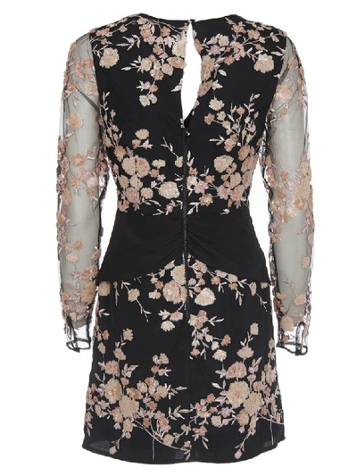 Shop Self-portrait Sequins Floral Embroidery Dress With Long Sleeves In Black