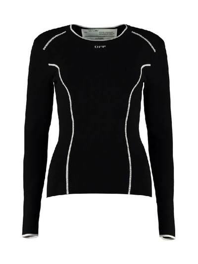 Shop Off-white Long-sleeved Crew-neck Sweater In Black