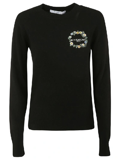 Shop Givenchy Floral & Logo Embroidered Sweater In Black