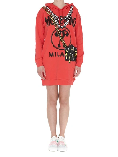 Shop Moschino Pixel Capsule Short Hooded Dress In Multicolor