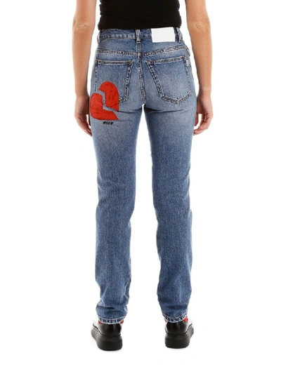 Shop Msgm Broken Heart Jeans In Blu Denim