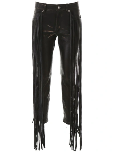 Shop Golden Goose Fringed Leather Trousers In Black Fringes (black)