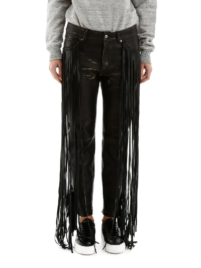 Shop Golden Goose Fringed Leather Trousers In Black Fringes (black)