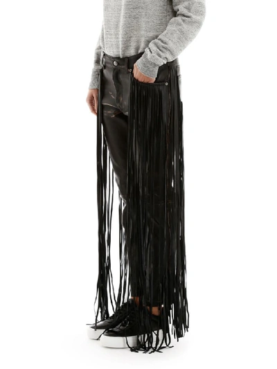 Shop Golden Goose Fringed Leather Trousers In Black Fringes (black)