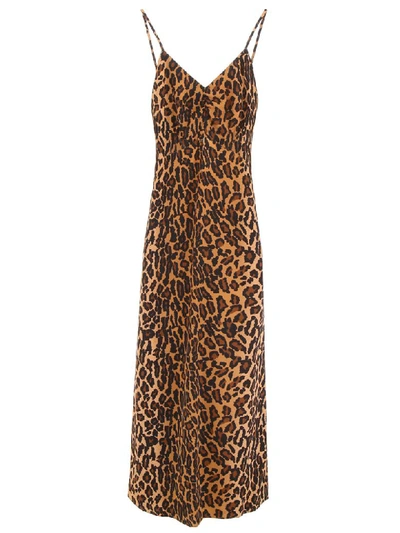 Shop Miu Miu Leopard-printed Dress In Kaki (beige)