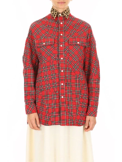 Shop R13 Patchwork Shirt In Red Tartan W Leopard (red)