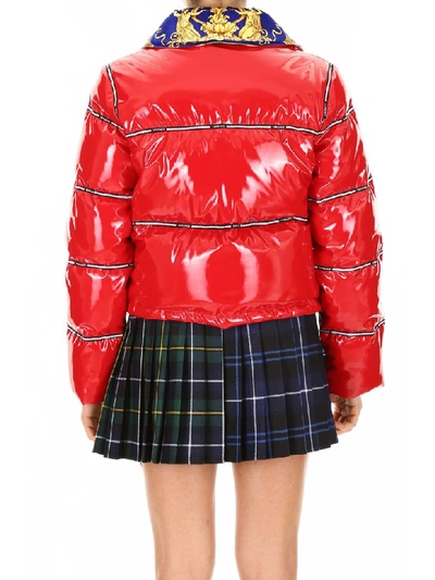 Shop Versace Puffer Jacket With Logo Bands In Red Scintilla (red)