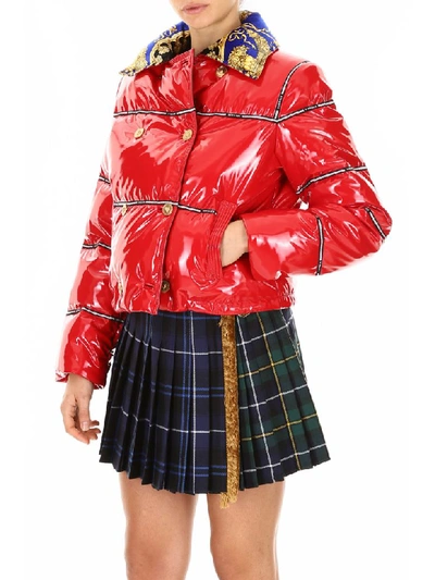 Shop Versace Puffer Jacket With Logo Bands In Red Scintilla (red)