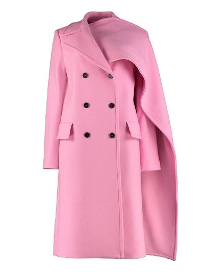 Shop Msgm Wool Blend Double-breasted Coat In Pink