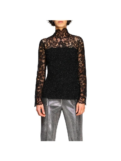 Shop Ermanno Scervino Sweater With High Neck With Long Sleeves And Lace Inserts In Black