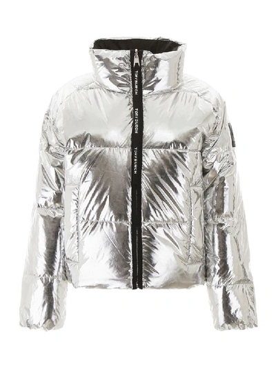 Shop Tory Burch Reversible Puffer Jacket With Logo In Silver Perfect Black (silver)