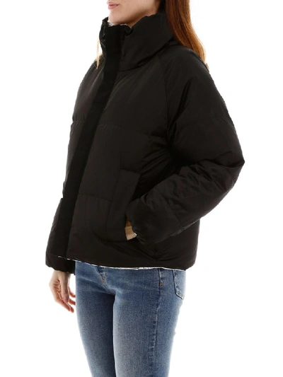 Shop Tory Burch Reversible Puffer Jacket With Logo In Silver Perfect Black (silver)