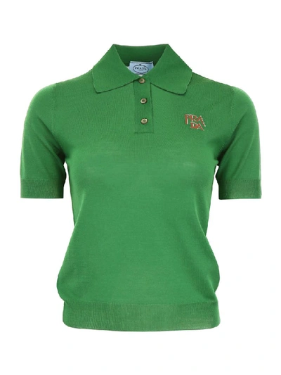 Shop Prada Wool Polo Shirt With Logo In Smeraldo (green)