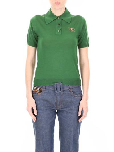 Shop Prada Wool Polo Shirt With Logo In Smeraldo (green)