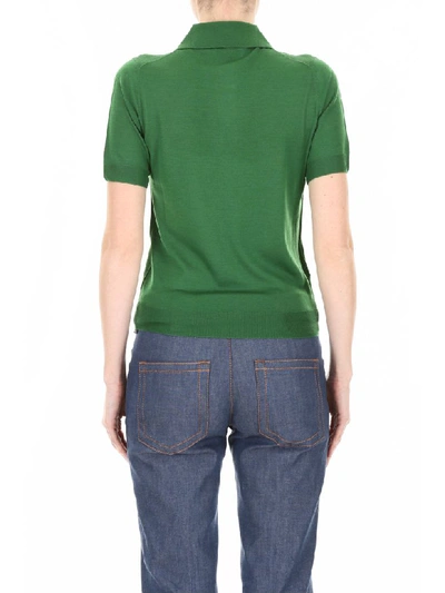 Shop Prada Wool Polo Shirt With Logo In Smeraldo (green)