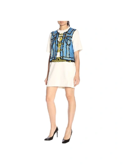 Shop Moschino Capsule Collection Pixel Dress In Cotton With Printed Vest In White
