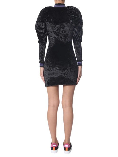 Shop Gcds Velvet Dress With Logo In Nero