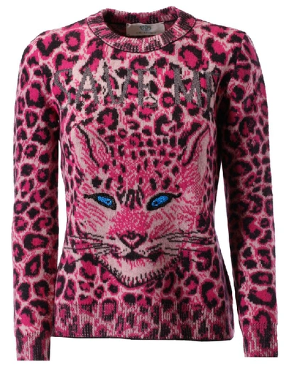 Shop Alberta Ferretti Cheetah Print Sweater In Pink/multicolor