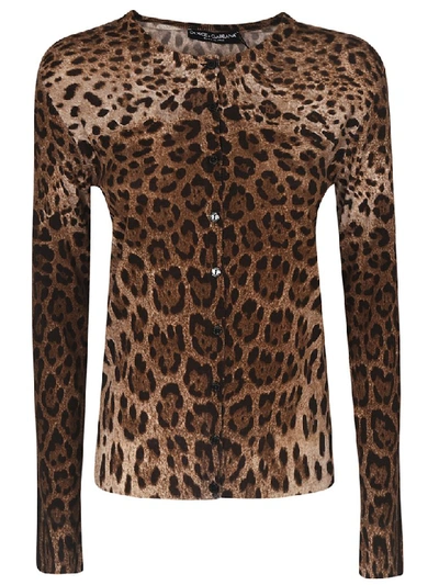 Shop Dolce & Gabbana Leopard Buttoned Cardigan In Brown