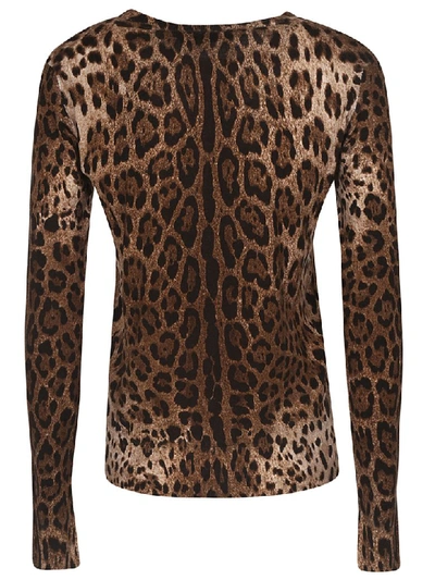 Shop Dolce & Gabbana Leopard Buttoned Cardigan In Brown