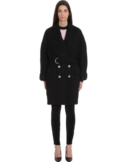 Shop Balmain Coat In Black Wool