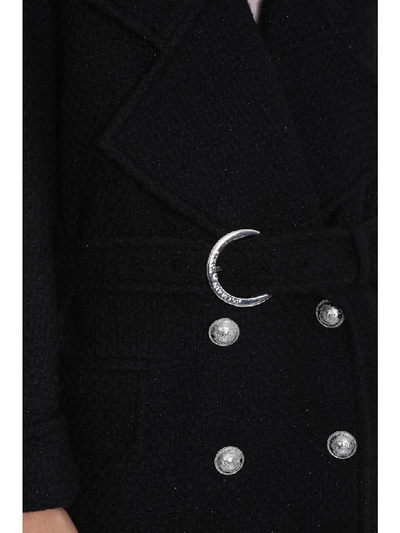Shop Balmain Coat In Black Wool