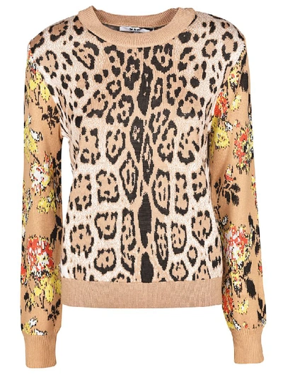 Shop Msgm Leopard Print Sweater In Beige