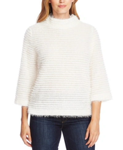 Shop Vince Camuto Eyelash-striped Mock-neck Top In Pearl Ivory