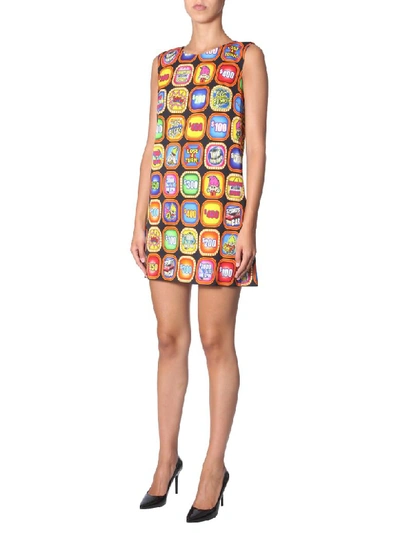 Shop Moschino Crew Neck Dress In Multicolor