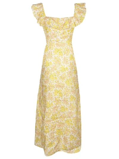 Shop Zimmermann Goldie Ruffle Neck Long Dress In Citrus Floral