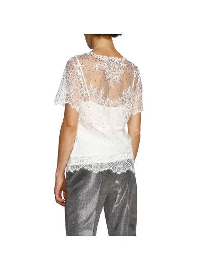 Shop Ermanno Scervino Top Crew-neck Sweater With Short Sleeves And Lace Inserts In White