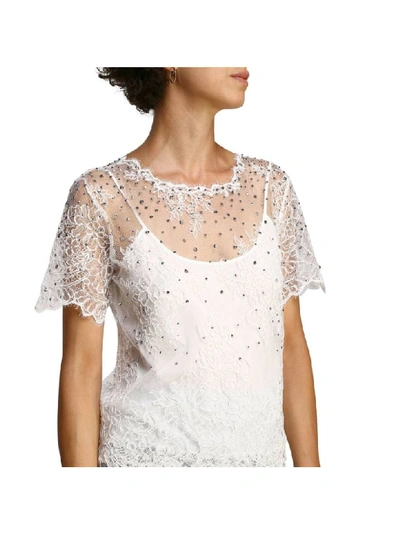 Shop Ermanno Scervino Top Crew-neck Sweater With Short Sleeves And Lace Inserts In White
