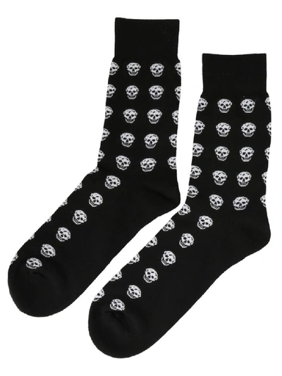 Shop Alexander Mcqueen Short Skull Sport Socks In Black Ivory