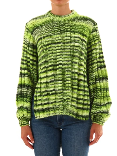 Shop Ganni Neon Melange Knit Pullover In Green