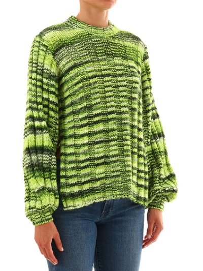 Shop Ganni Neon Melange Knit Pullover In Green