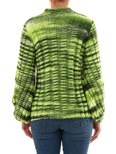 Shop Ganni Neon Melange Knit Pullover In Green