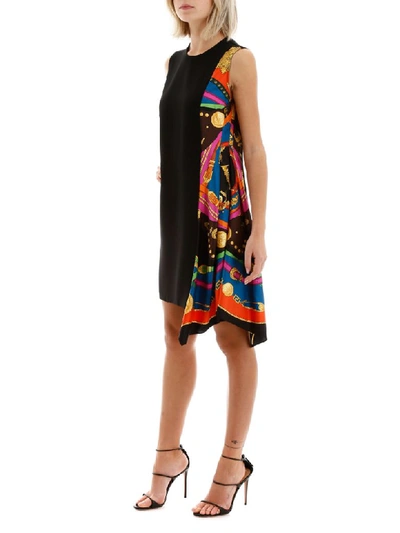 Shop Versace Barocco Rodeo Print Asymmetrical Dress In Nero (black)