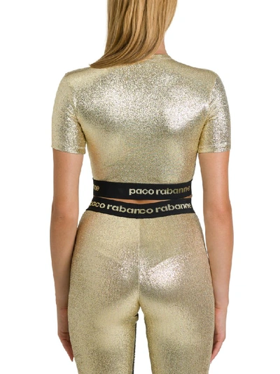 Shop Paco Rabanne Metallic Gold Top With Logo Taping In Oro