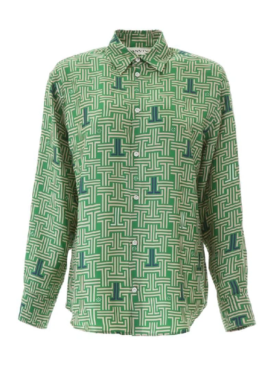Shop Lanvin Printed Silk Shirt In Apple Green (green)