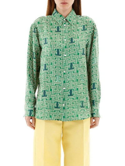 Shop Lanvin Printed Silk Shirt In Apple Green (green)