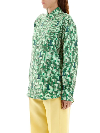 Shop Lanvin Printed Silk Shirt In Apple Green (green)