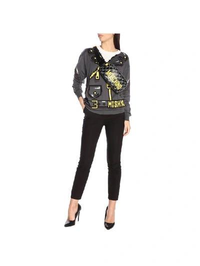 Shop Moschino Capsule Collection Pixel Sweater With Biker Print In Grey