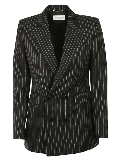 Shop Saint Laurent Striped Blazer In Black