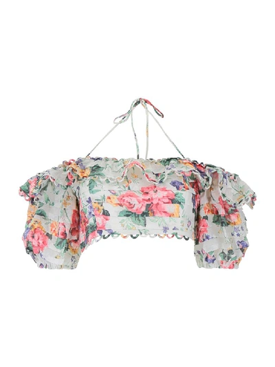 Shop Zimmermann Floral Printed Crop Top In White Floral (white)