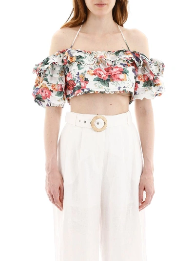 Shop Zimmermann Floral Printed Crop Top In White Floral (white)