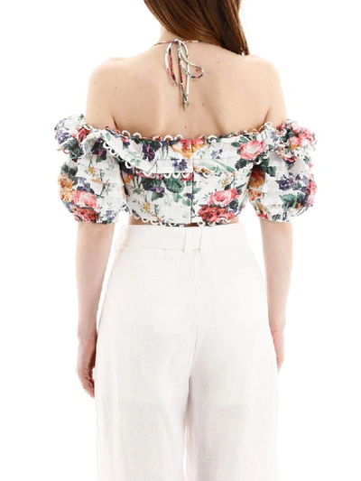 Shop Zimmermann Floral Printed Crop Top In White Floral (white)