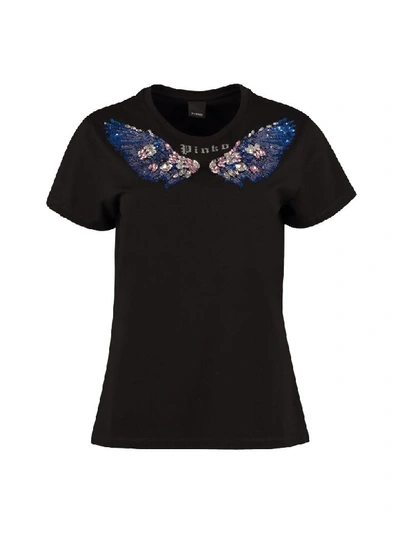 Shop Pinko Imbrunire Embroidered Cotton T-shirt In Black