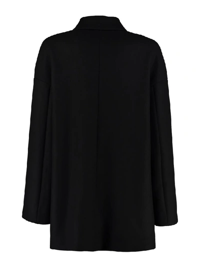 Shop Versace Wool Cape With Printed Lining In Black