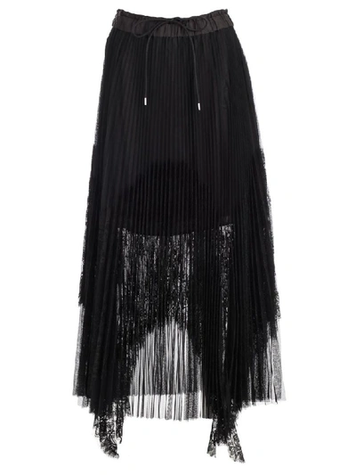 Shop Sacai Skirt Plisse W/lace In Black